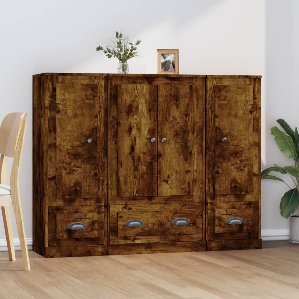 vidaXL Highboards 3 pcs Smoked Oak Engineered Wood
