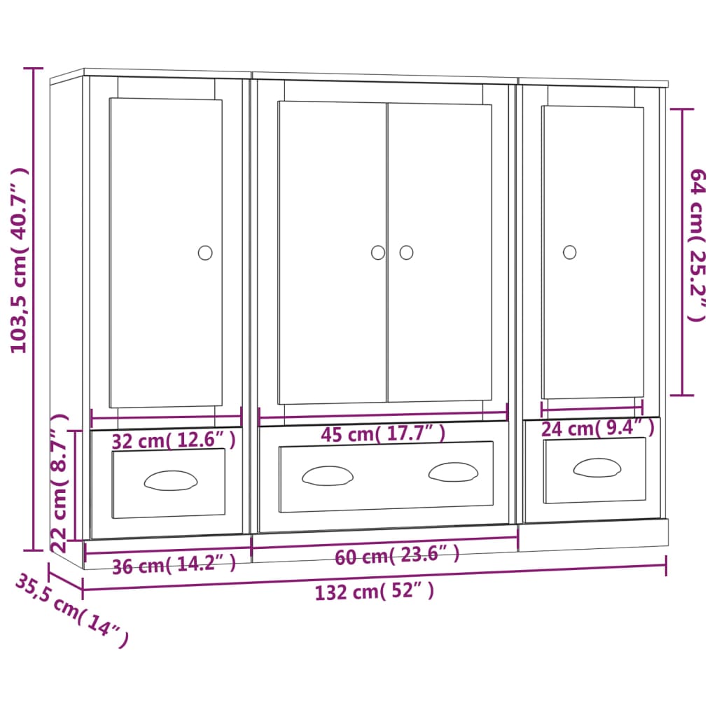 vidaXL Highboards 3 pcs Grey Sonoma Engineered Wood