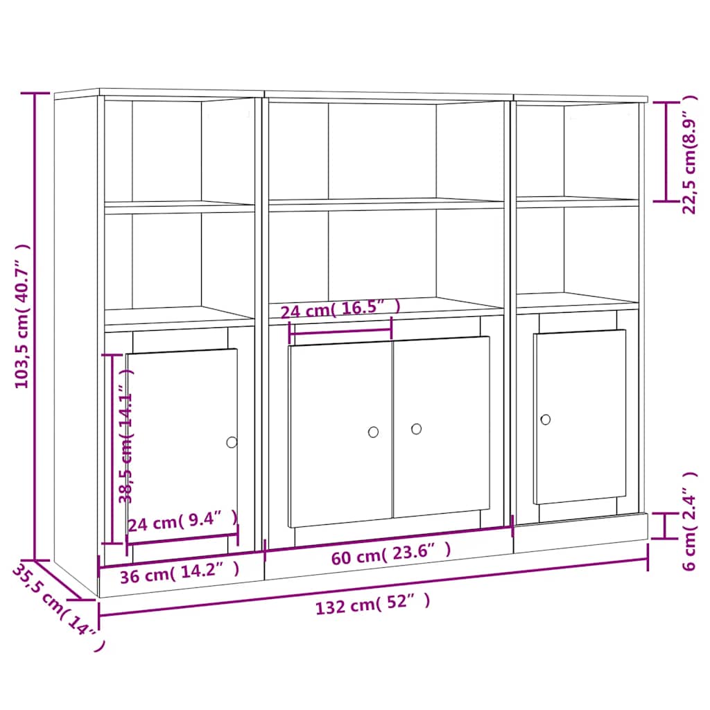 vidaXL Highboards 3 pcs Sonoma Oak Engineered Wood