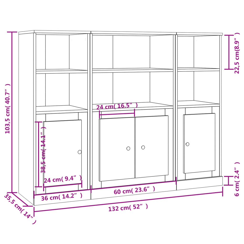 vidaXL Highboards 3 pcs Concrete Grey Engineered Wood