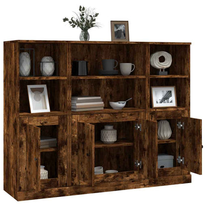 vidaXL Highboards 3 pcs Smoked Oak Engineered Wood