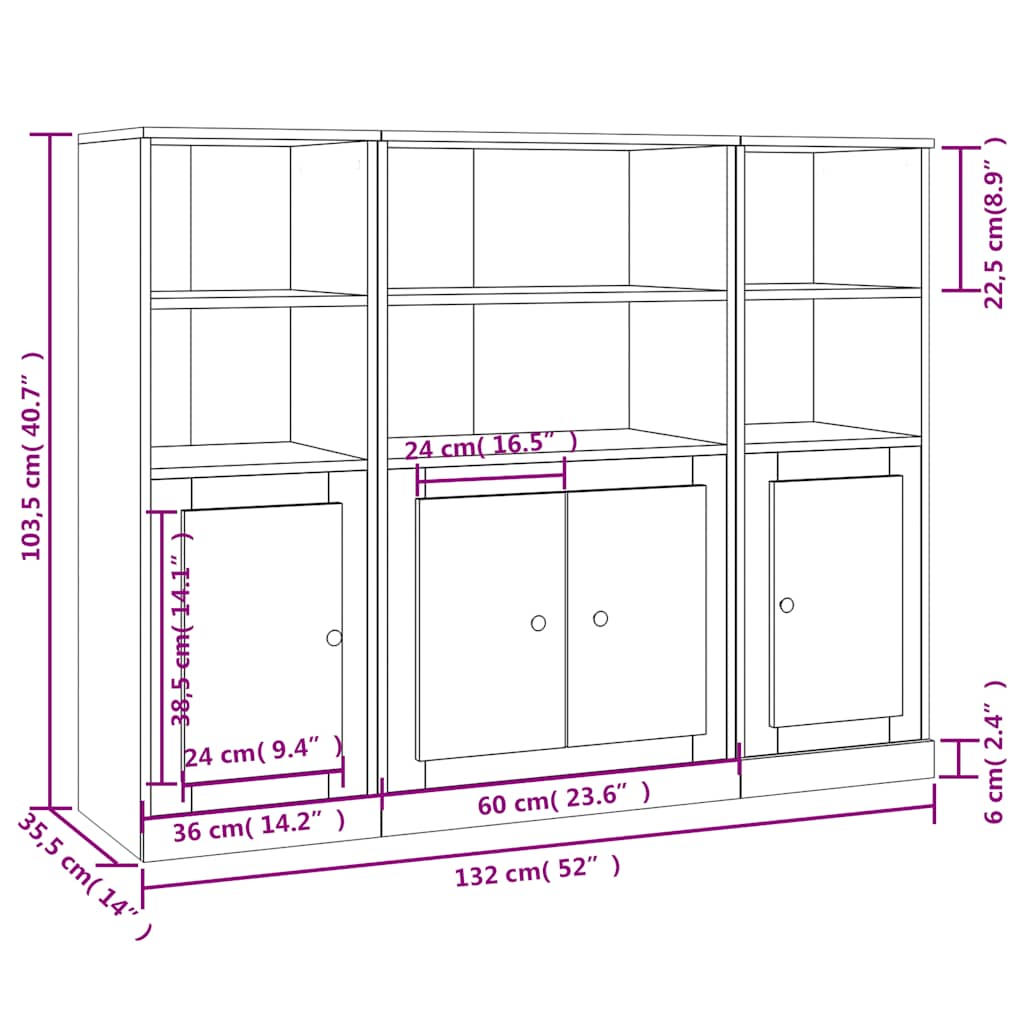 vidaXL Highboards 3 pcs Smoked Oak Engineered Wood