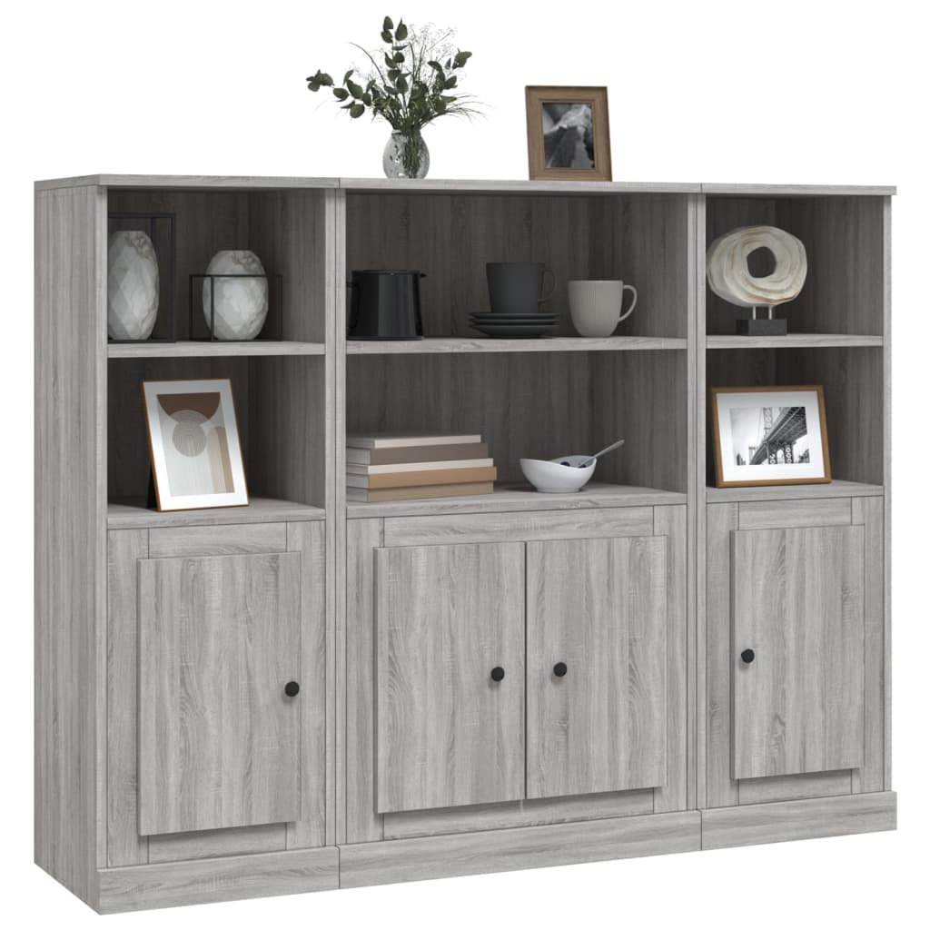 vidaXL Highboards 3 pcs Grey Sonoma Engineered Wood