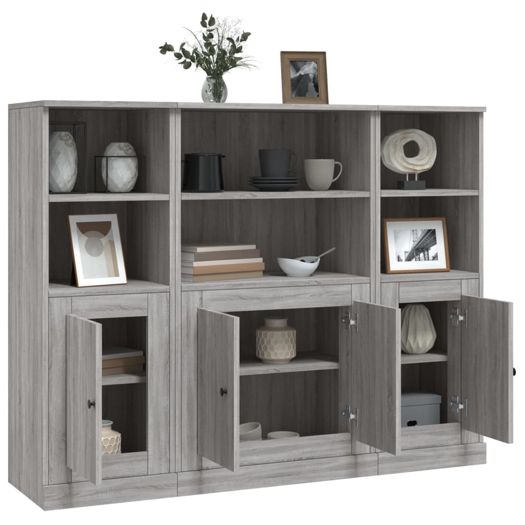 vidaXL Highboards 3 pcs Grey Sonoma Engineered Wood