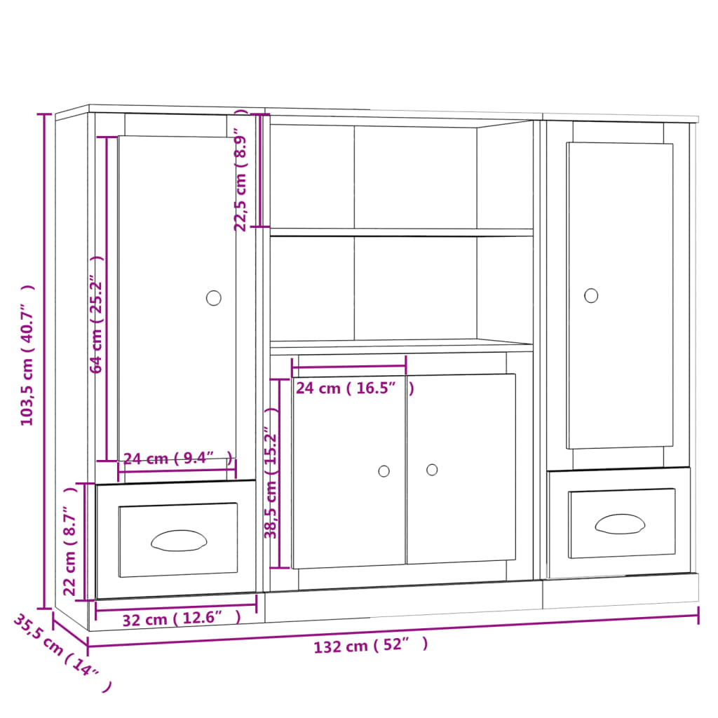 vidaXL Highboards 3 pcs White Engineered Wood