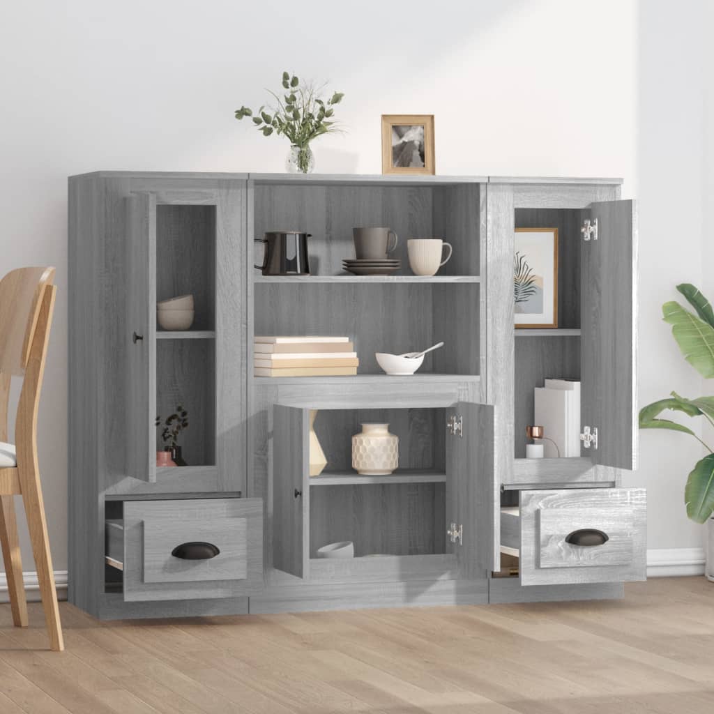 vidaXL Highboards 3 pcs Grey Sonoma Engineered Wood