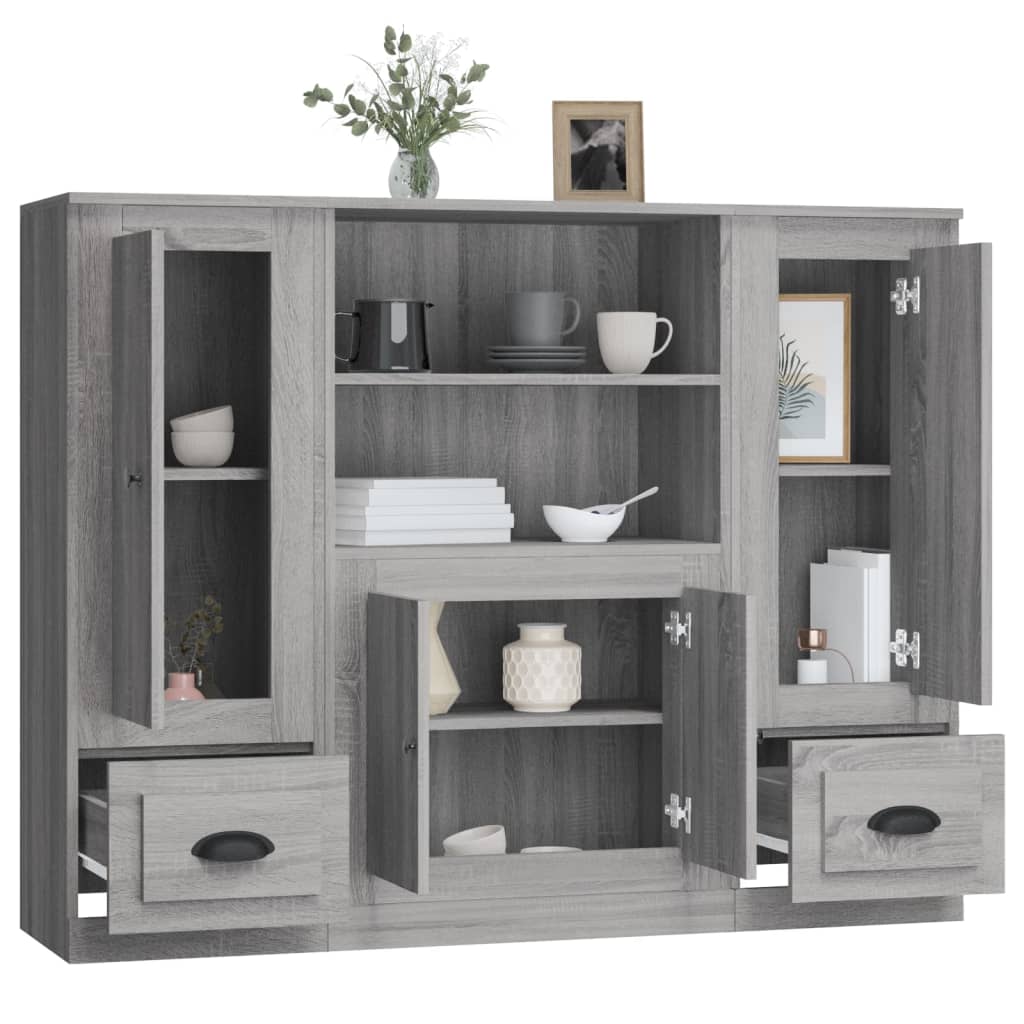 vidaXL Highboards 3 pcs Smoked Oak Engineered Wood