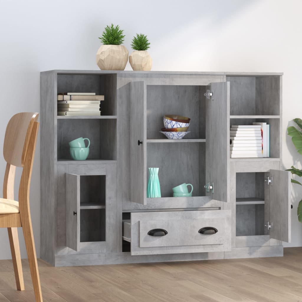 vidaXL Highboards 3 pcs Concrete Grey Engineered Wood