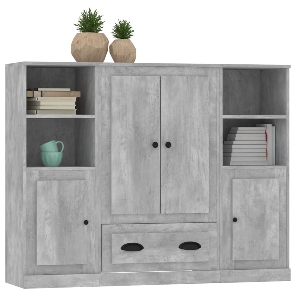 vidaXL Highboards 3 pcs Concrete Grey Engineered Wood