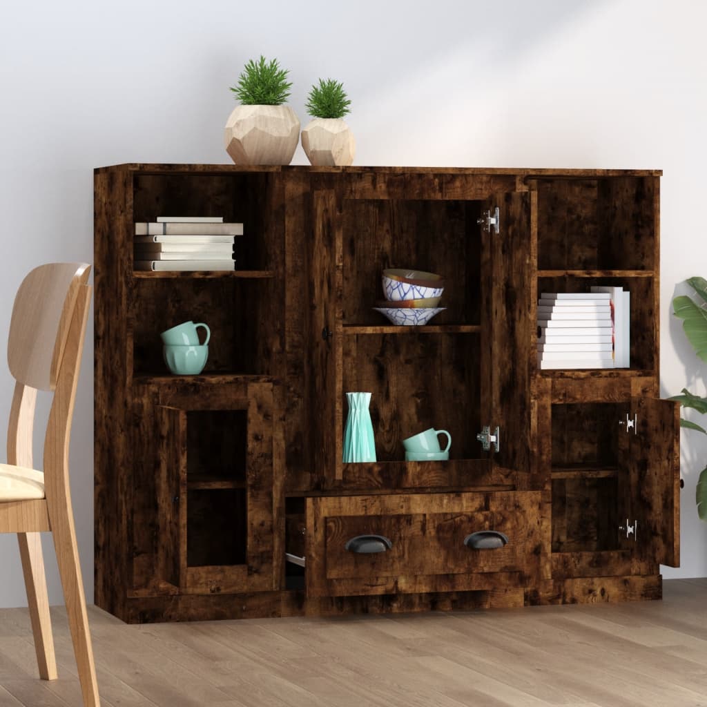 vidaXL Highboards 3 pcs Smoked Oak Engineered Wood