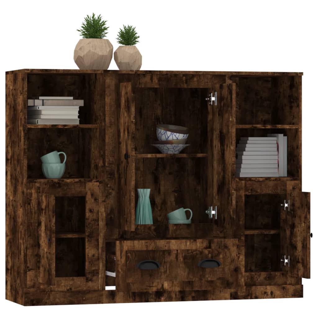 vidaXL Highboards 3 pcs Smoked Oak Engineered Wood