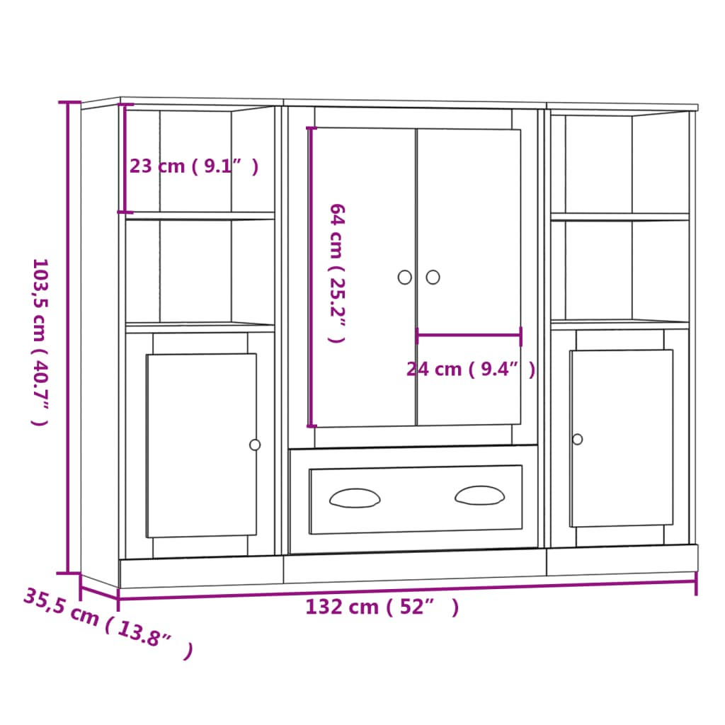 vidaXL Highboards 3 pcs Smoked Oak Engineered Wood