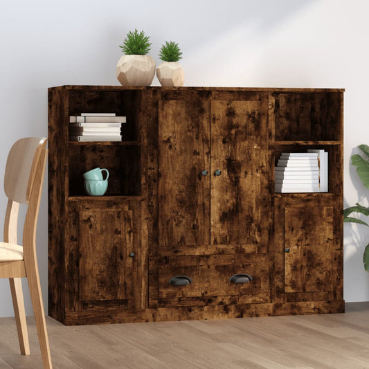 vidaXL Highboards 3 pcs Smoked Oak Engineered Wood