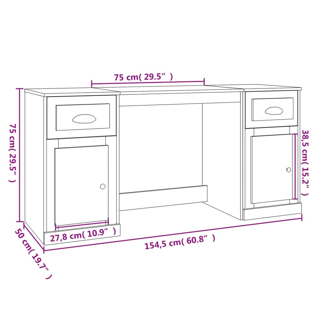 vidaXL Desk with Cabinet White Engineered Wood