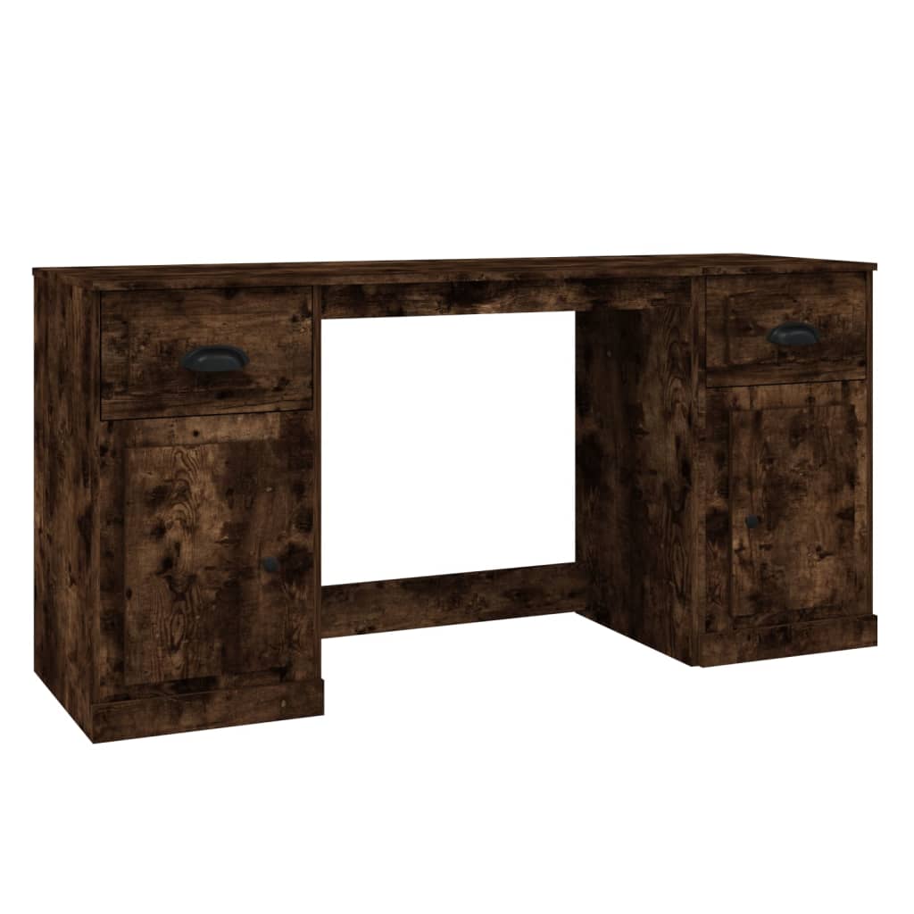 vidaXL Desk with Cabinet Smoked Oak Engineered Wood