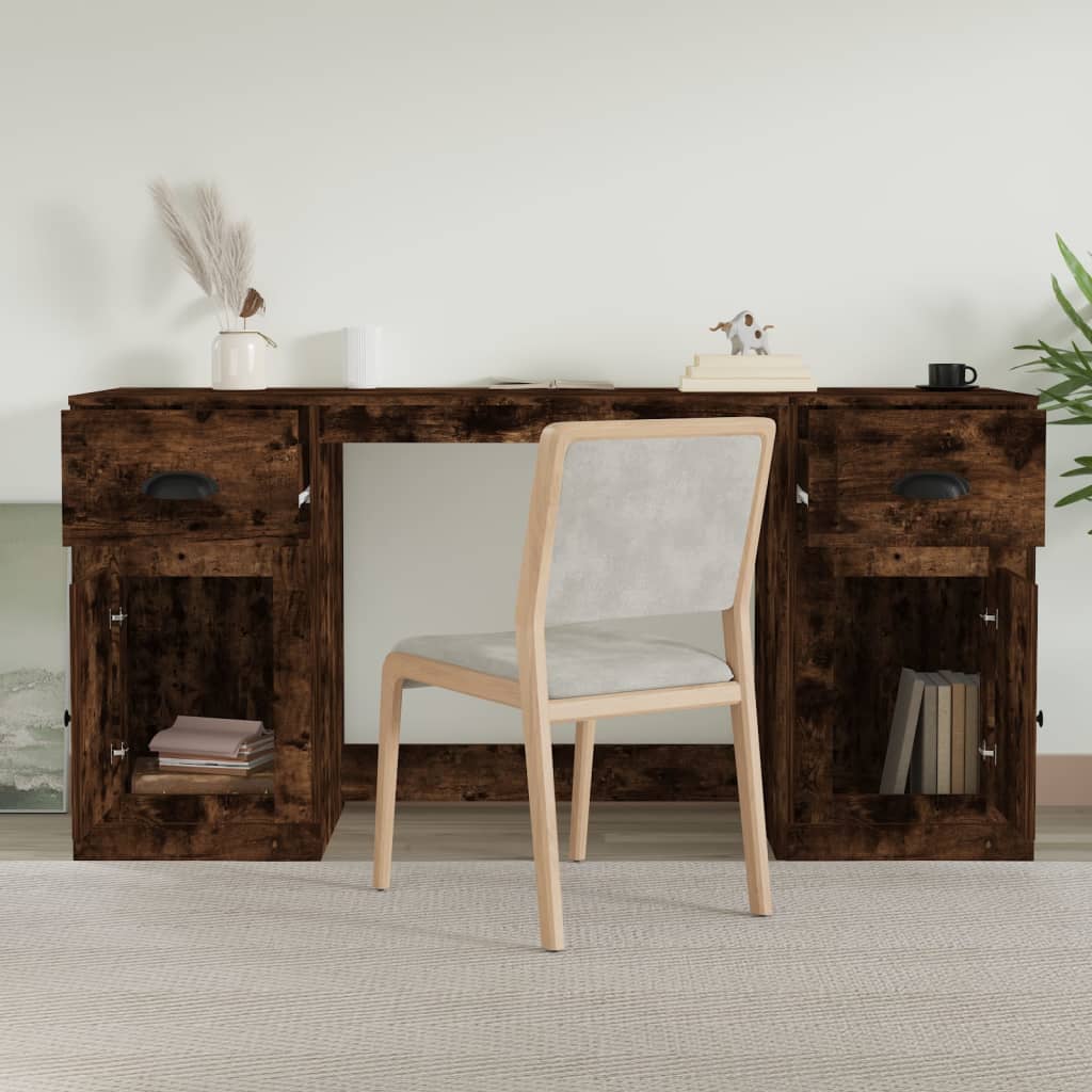 vidaXL Desk with Cabinet Smoked Oak Engineered Wood