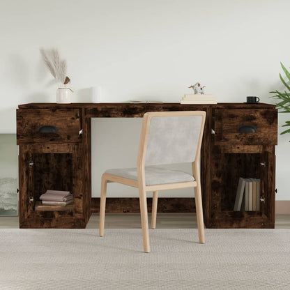 vidaXL Desk with Cabinet Smoked Oak Engineered Wood