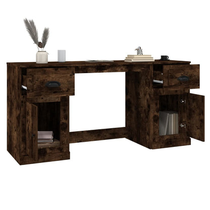 vidaXL Desk with Cabinet Smoked Oak Engineered Wood