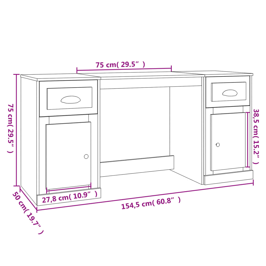 vidaXL Desk with Cabinet Smoked Oak Engineered Wood