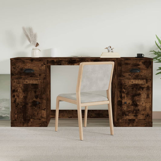vidaXL Desk with Cabinet Smoked Oak Engineered Wood