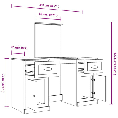 vidaXL Dressing Table with Mirror Sonoma Oak 130x50x132.5 cm