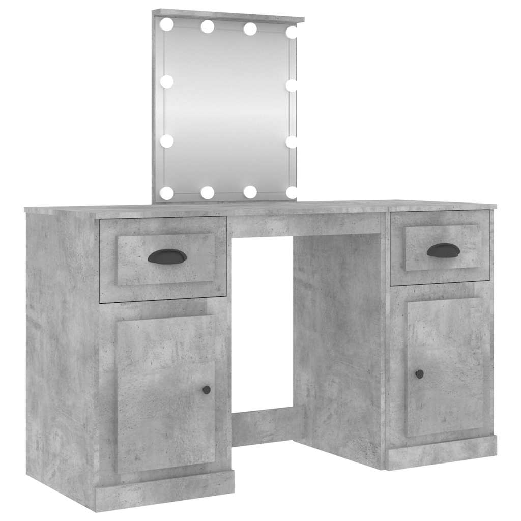 vidaXL Dressing Table with LED Concrete Grey 130x50x132,5 cm