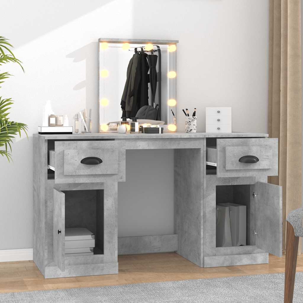 vidaXL Dressing Table with LED Concrete Grey 130x50x132,5 cm