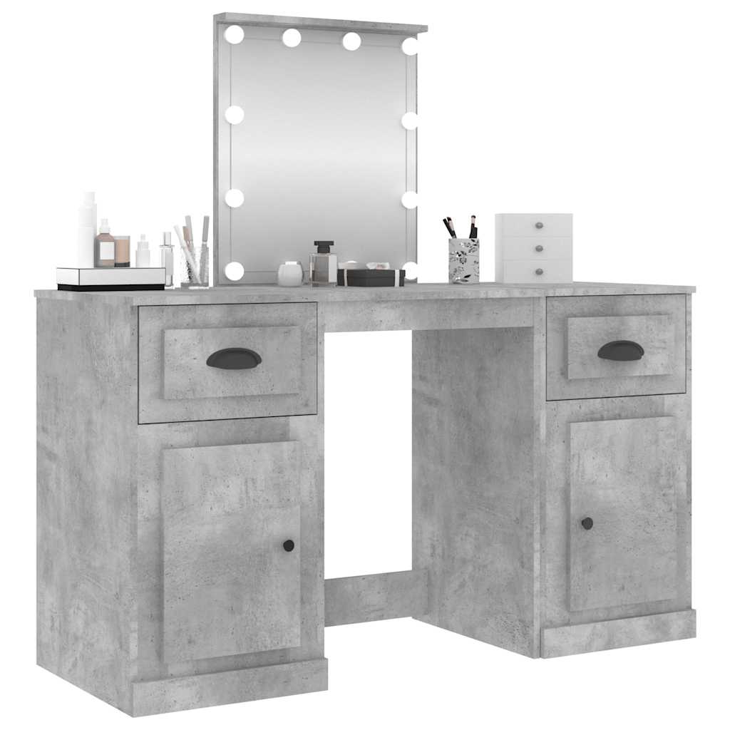 vidaXL Dressing Table with LED Concrete Grey 130x50x132,5 cm