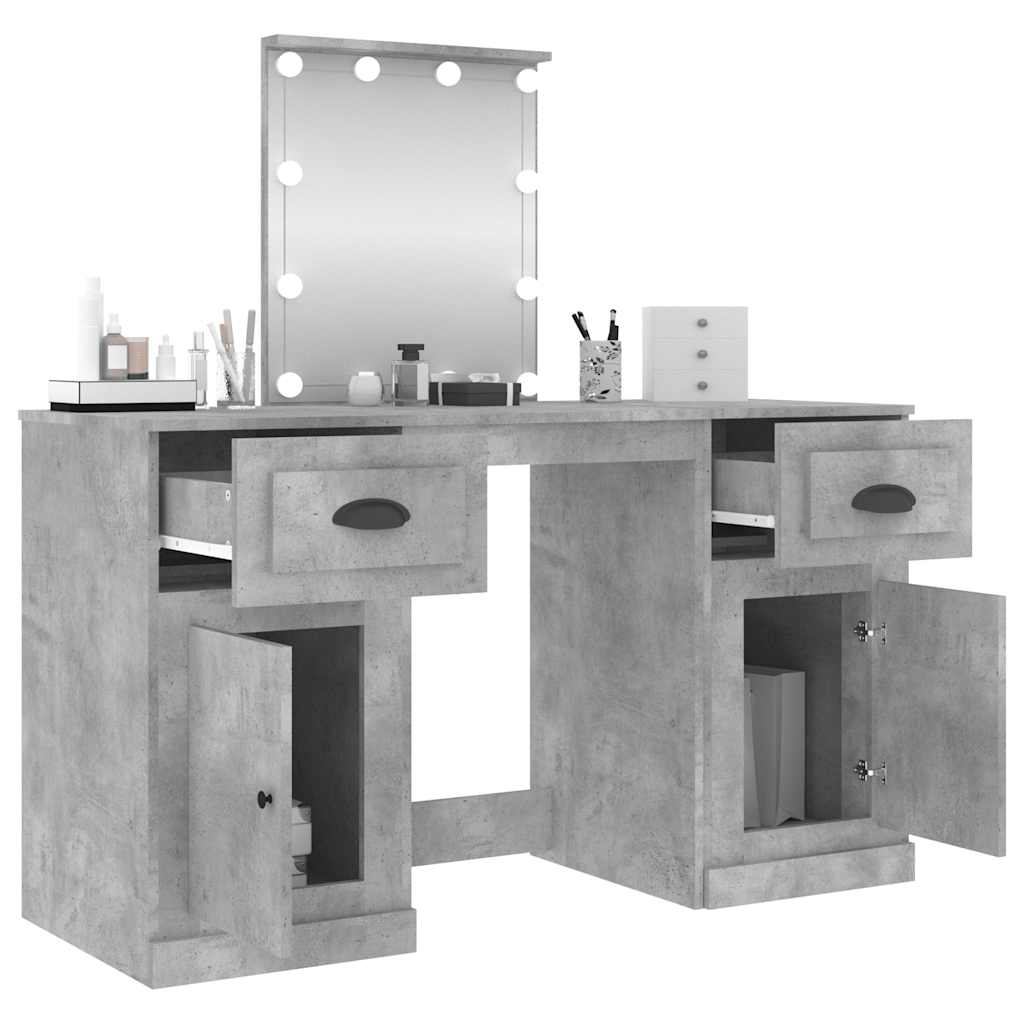 vidaXL Dressing Table with LED Concrete Grey 130x50x132,5 cm