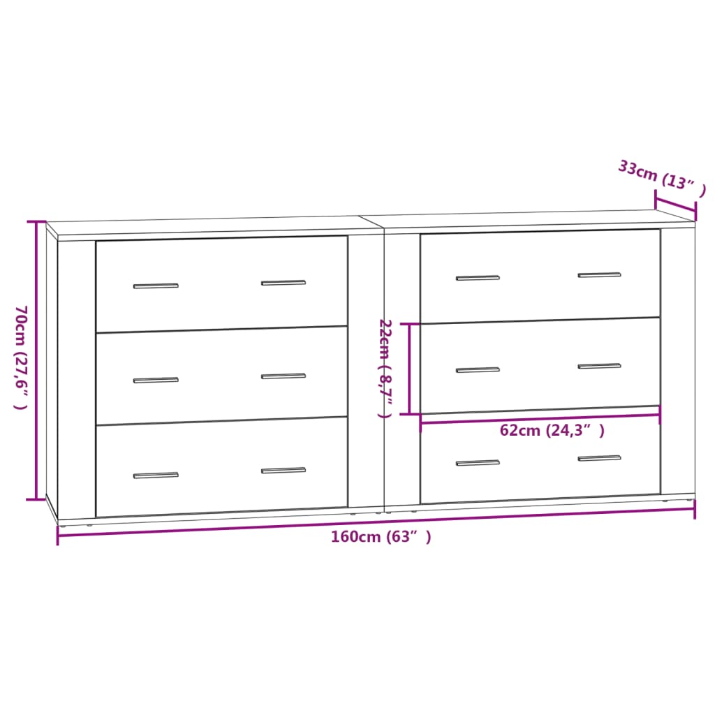 vidaXL Sideboards 2 pcs Concrete Grey Engineered Wood