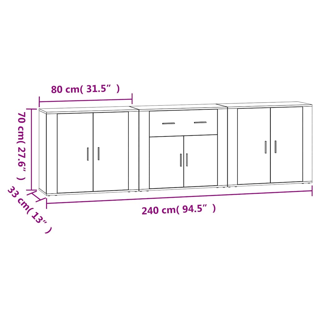 vidaXL Sideboards 3 pcs Smoked Oak Engineered Wood