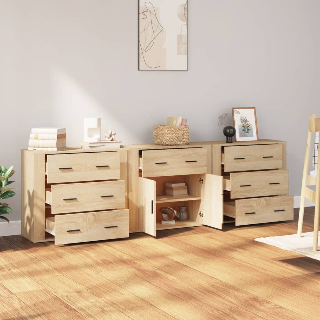 vidaXL Sideboard | Set of 3 | Sonoma Oak | Engineered Wood | Medium | Sideboard