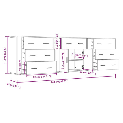vidaXL Sideboards 3 pcs Sonoma Oak Engineered Wood