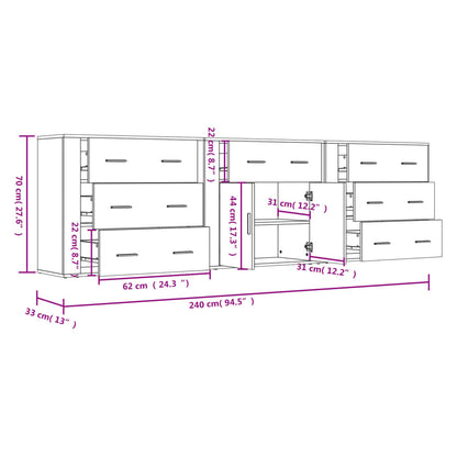 vidaXL Sideboards 3 pcs Concrete Grey Engineered Wood