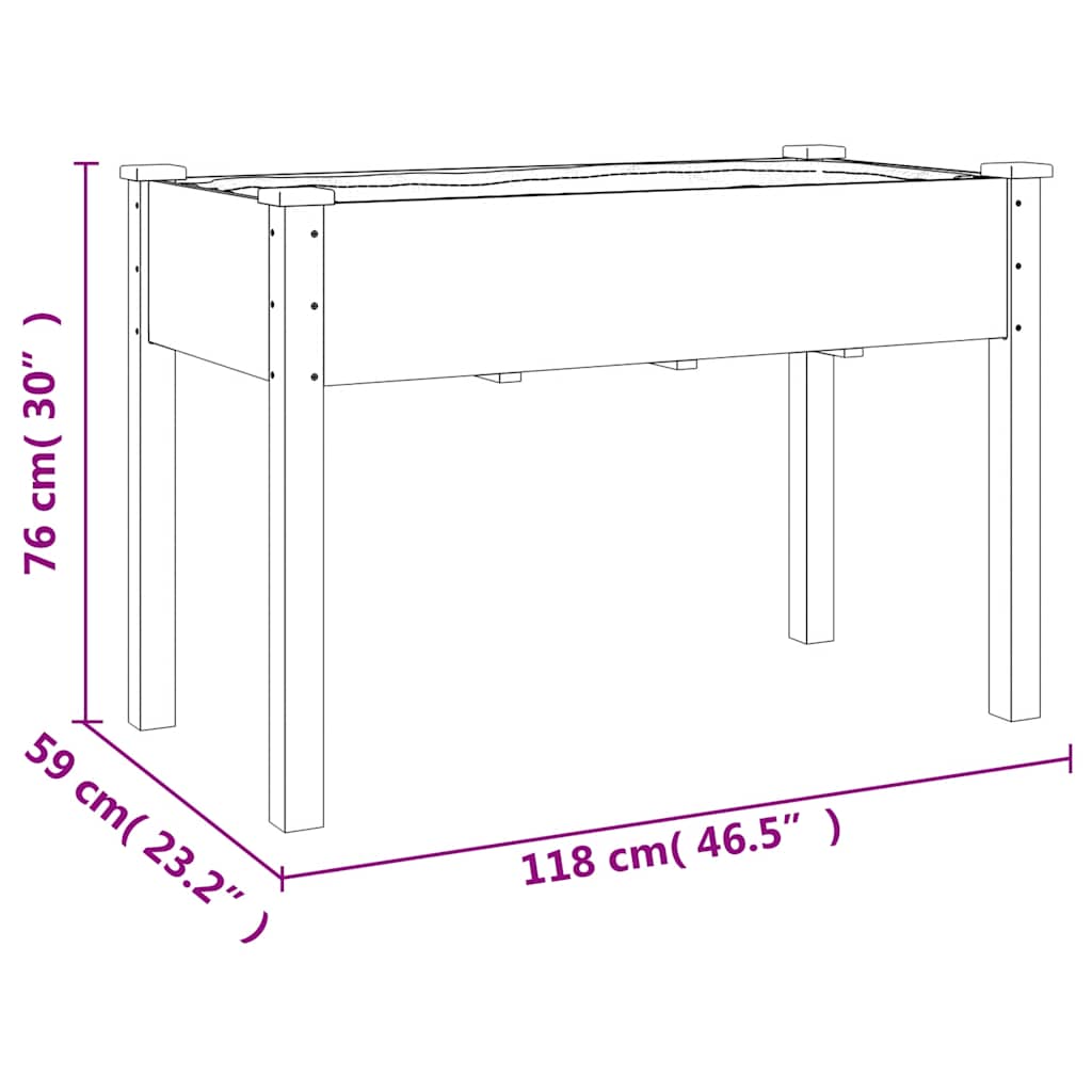 vidaXL Planter with Liner Grey 118x59x76 cm Solid Wood Fir