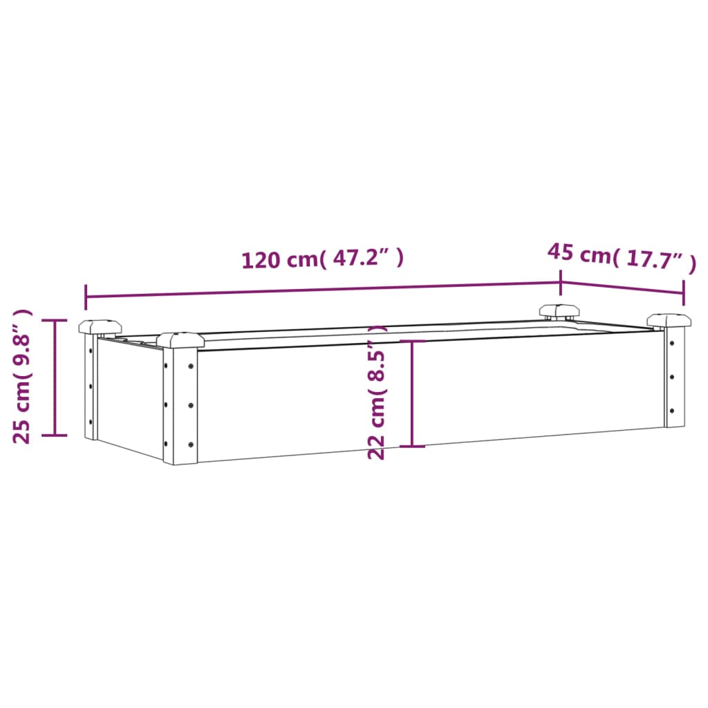 vidaXL Garden Raised Bed with Liner 120x45x25 cm Solid Wood Fir