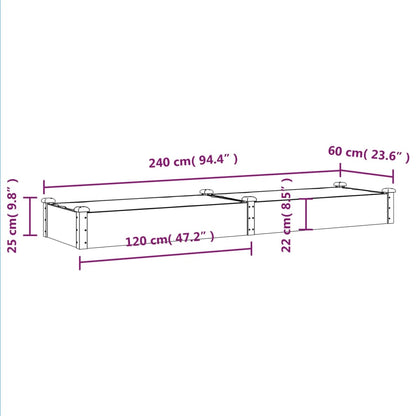 vidaXL Garden Raised Bed with Liner 240x60x25 cm Solid Wood Fir