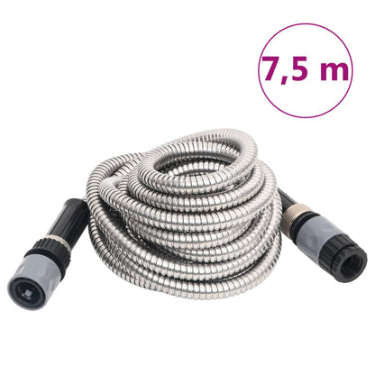 vidaXL Garden Hose with Spray Nozzle Silver 0,6" 7,5 m Stainless Steel