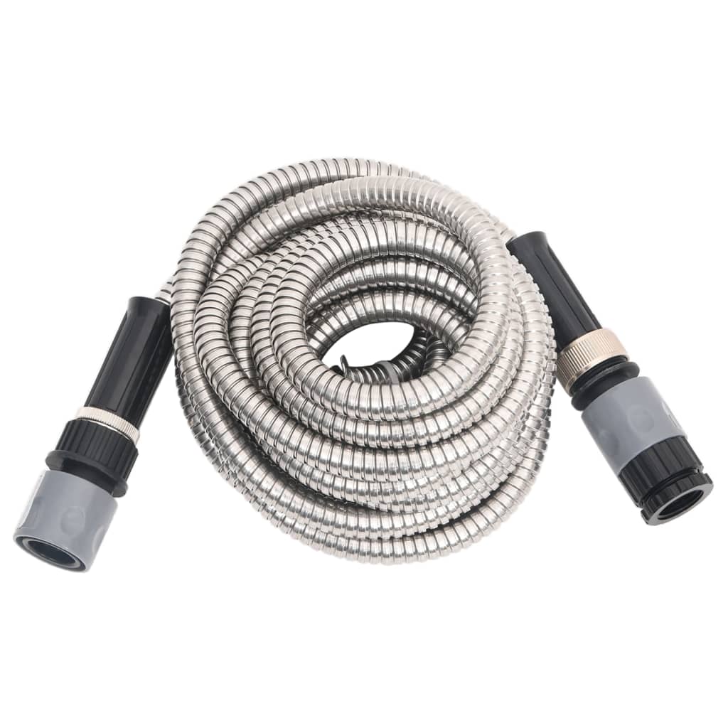 vidaXL Garden Hose with Spray Nozzle Silver 0,6" 7,5 m Stainless Steel