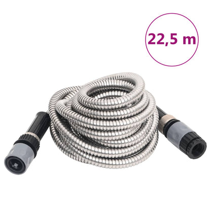 vidaXL Garden Hose with Spray Nozzle Silver 0,6" 22,5 m Stainless Steel