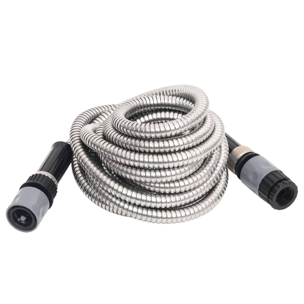 vidaXL Garden Hose with Spray Nozzle Silver 0.6" 22.5 m Stainless Steel