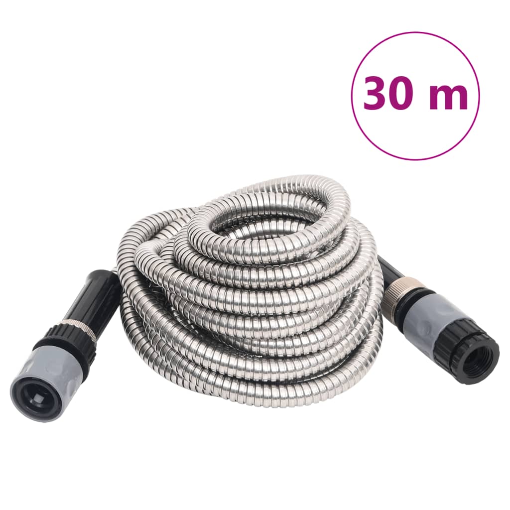 vidaXL Garden Hose with Spray Nozzle Silver 0,6" 30 m Stainless Steel