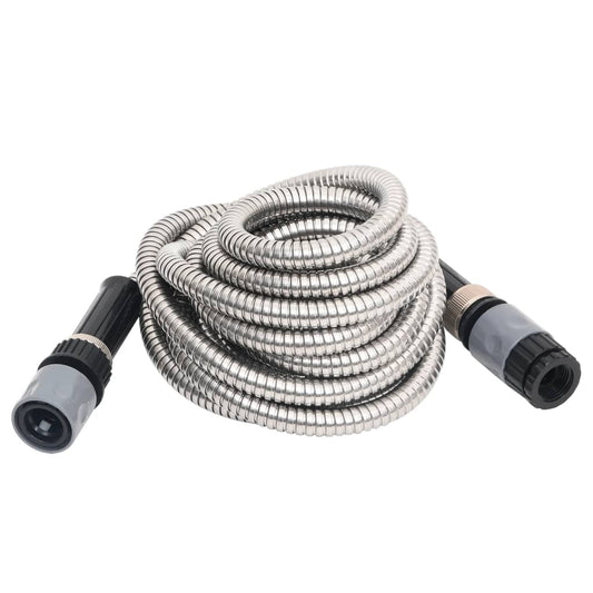 vidaXL Garden Hose with Spray Nozzle Silver 0,6" 30 m Stainless Steel