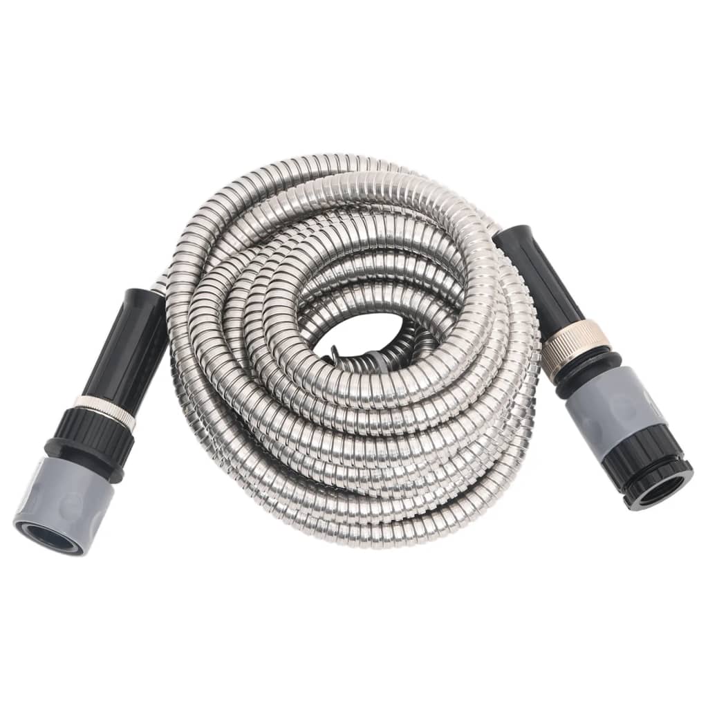 vidaXL Garden Hose with Spray Nozzle Silver 0,6" 30 m Stainless Steel