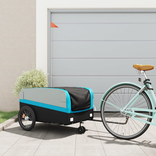 vidaXL Bike Trailer Black and Blue 45 kg Iron