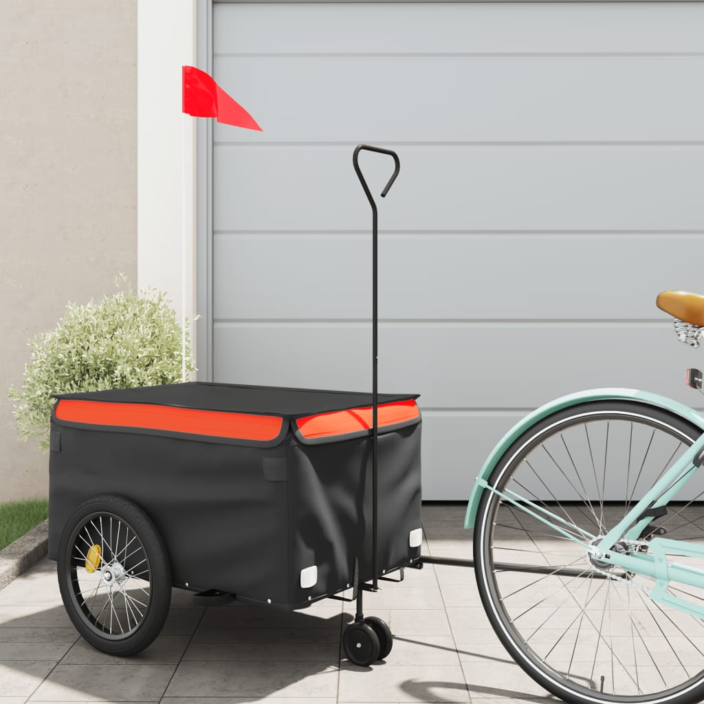 vidaXL Bike Trailer Black and Orange 30 kg Iron