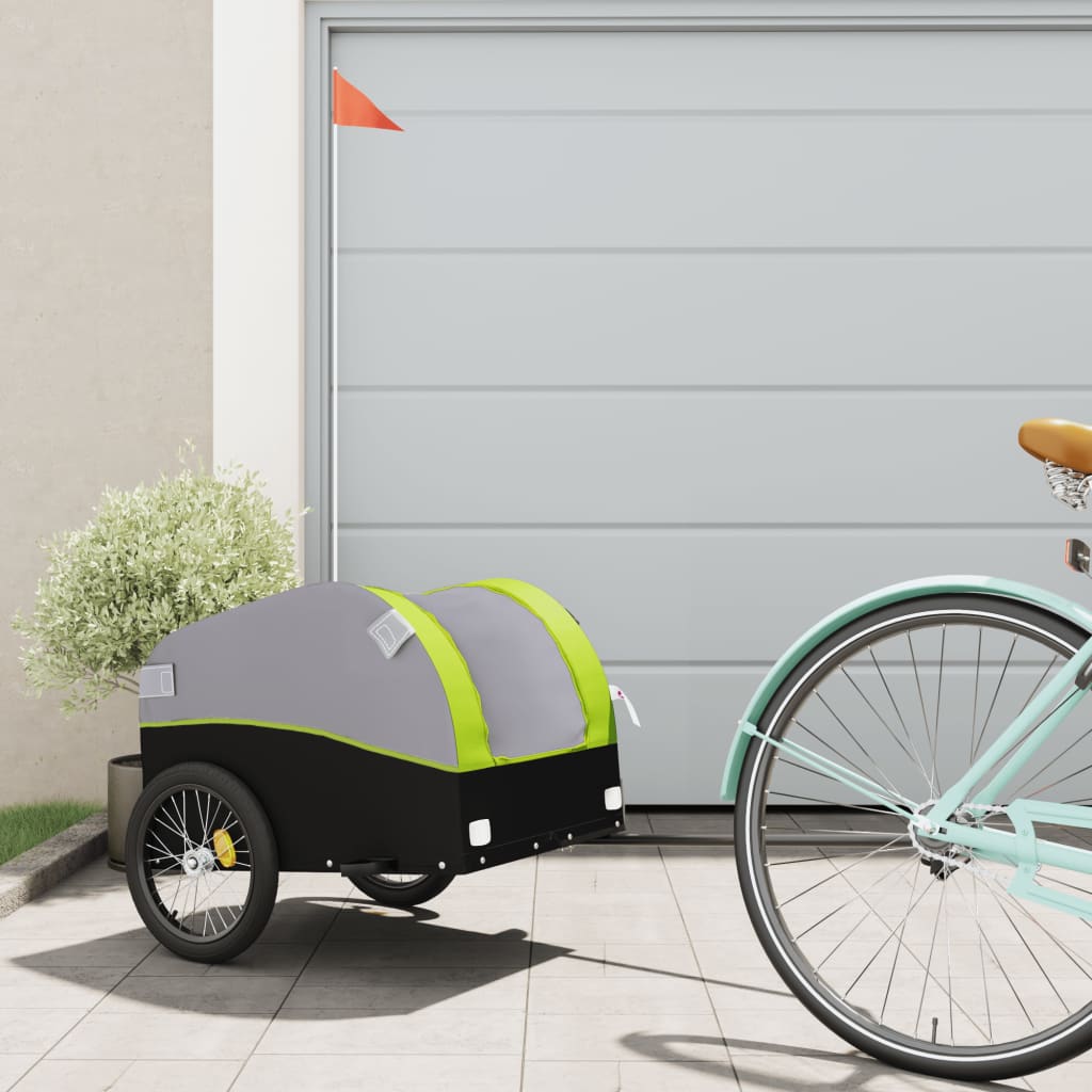 vidaXL Bike Trailer Black and Green 30 kg Iron