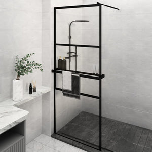 vidaXL Walk-in Shower Wall with Shelf Black 80x195 cm ESG Glass&Aluminium