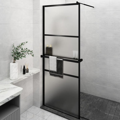 vidaXL Walk-in Shower Wall with Shelf Black 80x195 cm ESG Glass&Aluminium
