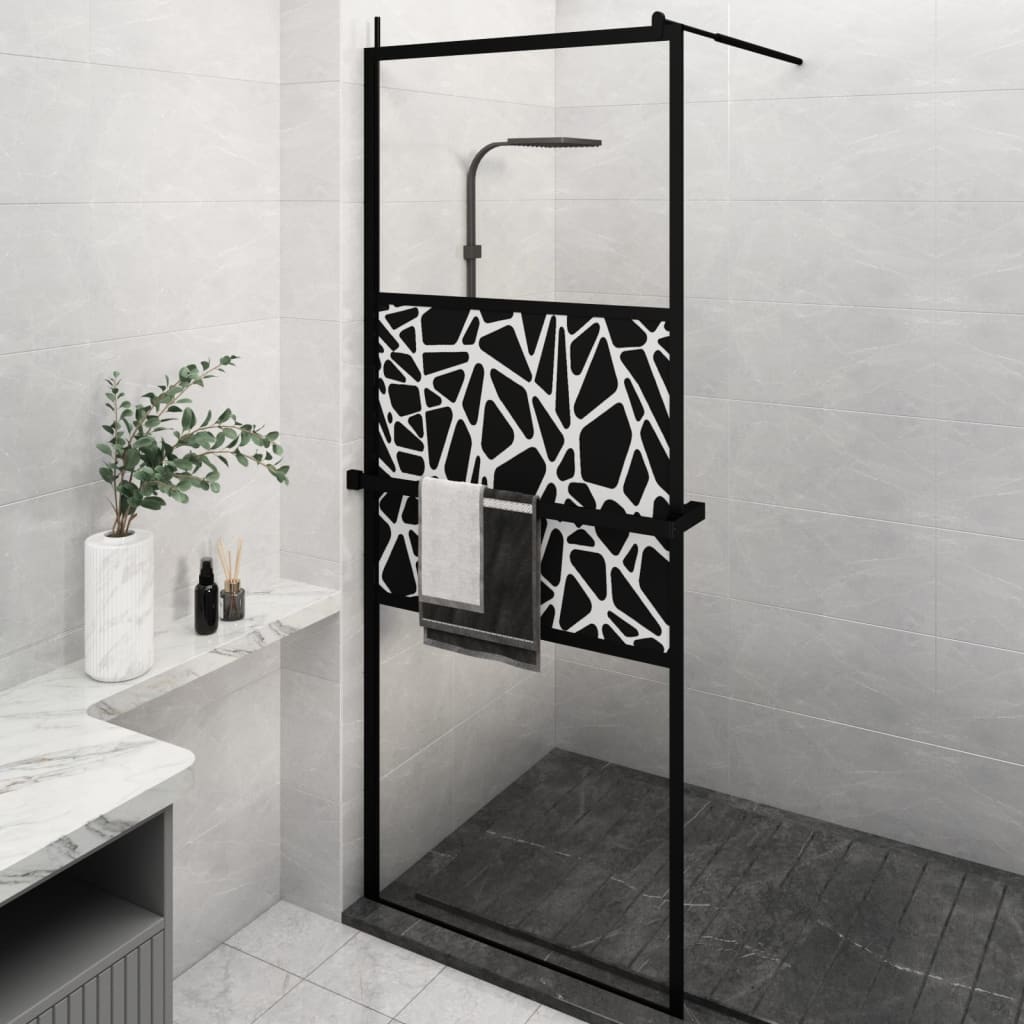 vidaXL Walk-in Shower Wall with Shelf Black 80x195cm ESG Glass&Aluminium